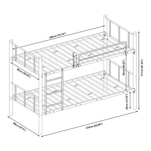 Lit superposé en métal Berimma avec 2 matelas 90x200 cm Noir [en.casa]