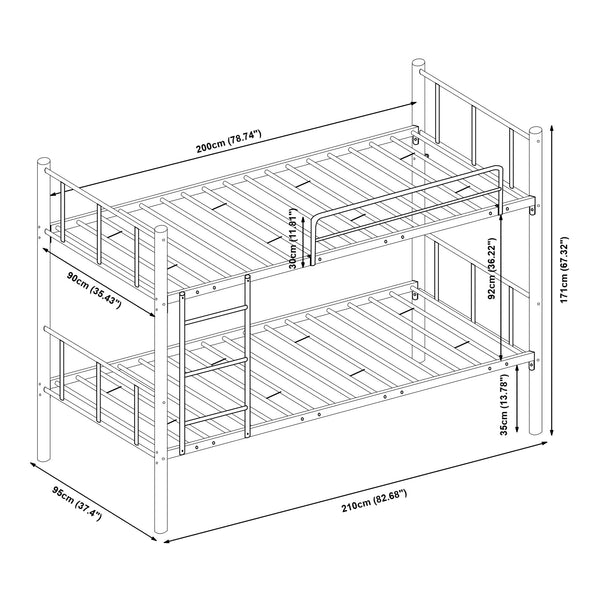 Lit superposé en métal Berimma avec 2 matelas 90x200 cm Noir [en.casa]