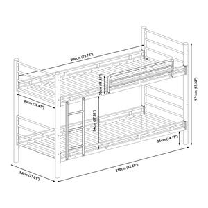 Lit superposé en métal Bevapis avec 2 matelas 90x200 cm Noir [en.casa]