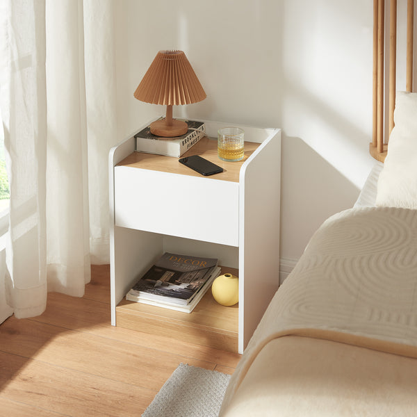 Table de chevet Kuorshare 55x42x37 cm Blanc/Aspect chêne [en.casa]