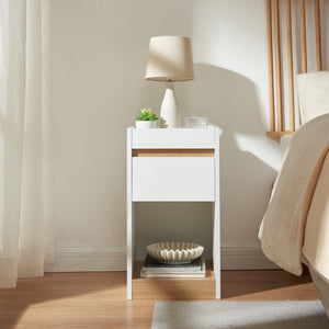 Table de chevet Lure 55x30x35 cm Blanc/Aspect chêne [en.casa]