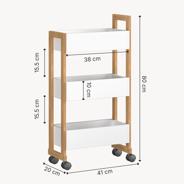 Chariot Varulta 80x41x20 cm Nature/Blanc [en.casa]