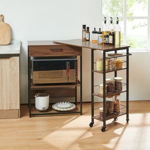 Étagère de cuisine coulissante Kirhuskyna 130 x 40 x 85 cm effet noyer / noir [en.casa]