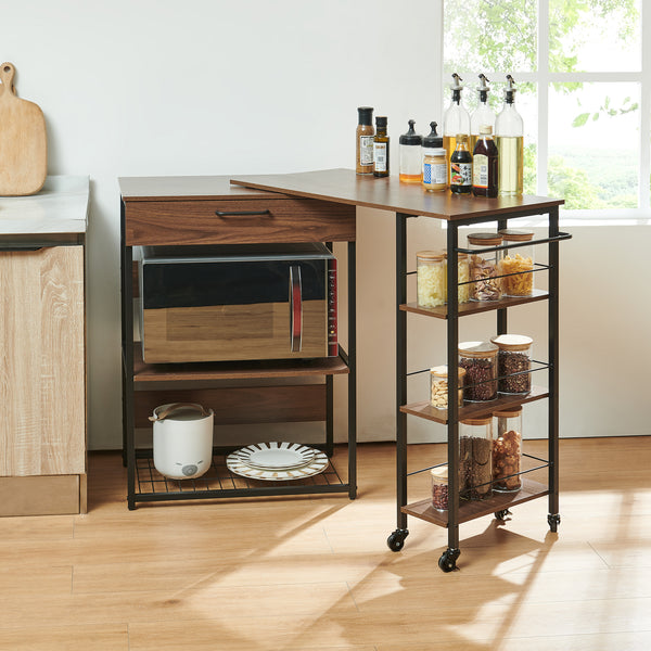Étagère de cuisine coulissante Kirhuskyna 130 x 40 x 85 cm effet noyer / noir [en.casa]