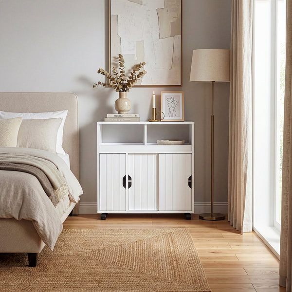 Armoire d'appoint sur roulettes Fadeskimma 72x70x20 cm Blanc [en.casa]