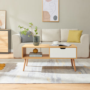 Table basse Bordkak avec tiroir 100x48x45 cm aspect chêne/blanc [en.casa]