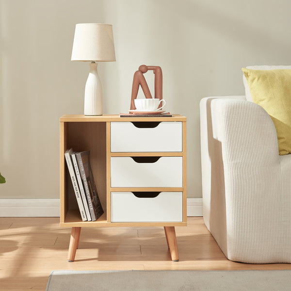 Table de chevet Bordkak 55x48x30 cm aspect chêne/blanc [en.casa]