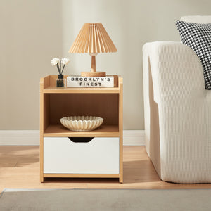 Table de chevet Bordkak 45x36x34 cm aspect chêne/blanc [en.casa]