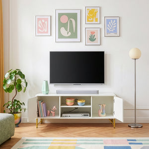 Meuble TV Reyri 120 x 39 x 52 cm blanc doré [en.casa]