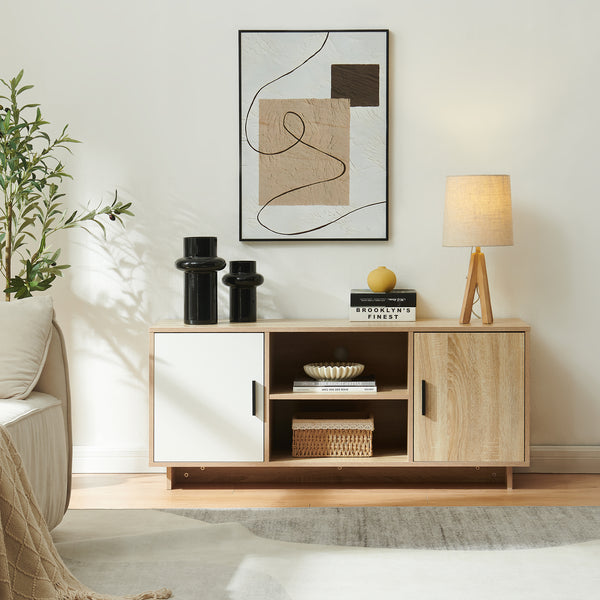 Meuble TV Kenta 120x39x52 cm aspect chêne Sonoma/blanc [en.casa]