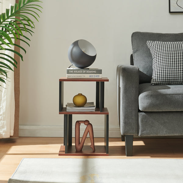 Table d'appoint 'Trond' avec 2 compartiments ouverts 50 x 33 x 29 cm Noir/effet noyer