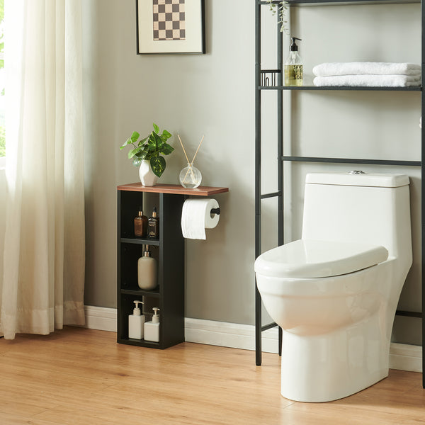 Porte-papier toilette Trond avec 3 compartiments 60 x 40 x 16 cm noir effet noyer [en.casa]