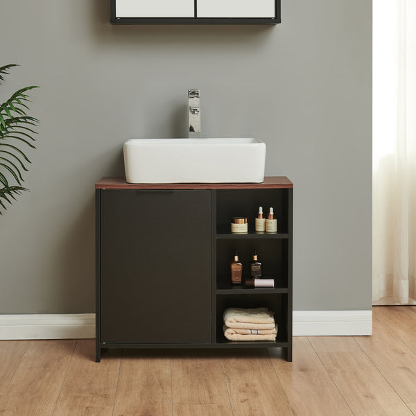 Meuble sous lavabo Trond 60 x 66 x 30 cm noir effet noyer [en.casa]