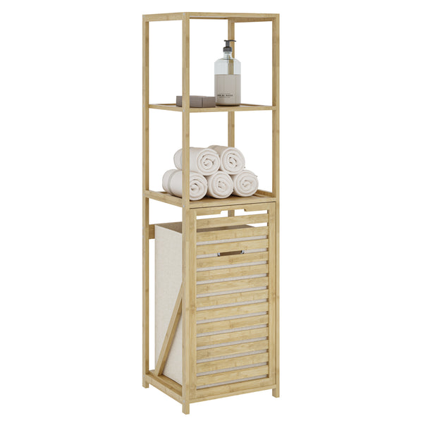 Étagère de salle de bain avec panier à linge Anun 130 x 36 x 33 cm bambou effet bois [en.casa]