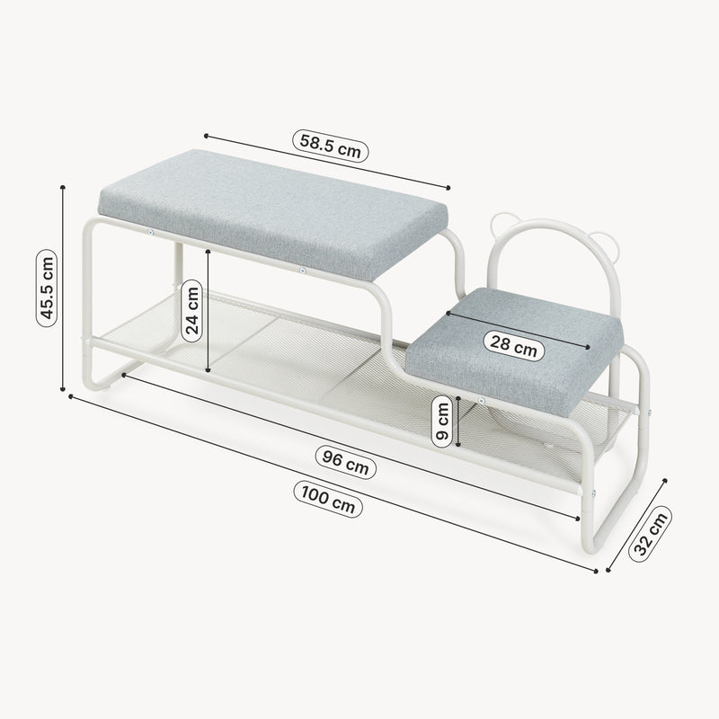 Croquis coté Banc à chaussures Jässaatka avec tabouret enfant 100 x 32 x 46 cm gris  [en.casa]