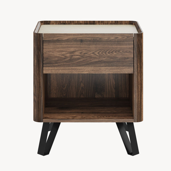 Table de chevet Trorlon 55x50x40 cm aspect noyer/travertin [en.casa]