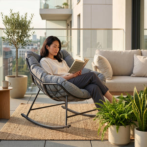 Fauteuil à bascule de jardin Villeneuve 85 x 90 x 91 cm noir gris [en.casa] 