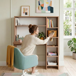 Bureau Onega avec étagère intégrée 143 x 114 x 40 cm effet bois [en.casa]