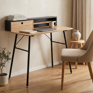 Bureau Var 93x90x50 cm Noir/Aspect chêne [en.casa]