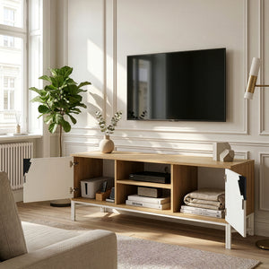 Meuble TV Kerrköndam 120x40x46 cm aspect chêne/blanc [en.casa]