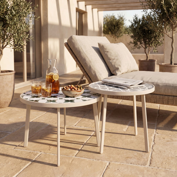 Table de salon d'extérieur Faeto 2 pcs. Plateau en verre Champagne [casa.pro]