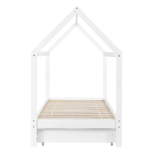 Lit enfant Lund 90x200 cm avec tiroirs Bois de pin Blanc en.casa