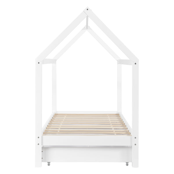 Lit enfant Lund 90x200 cm avec tiroirs Bois de pin Blanc en.casa