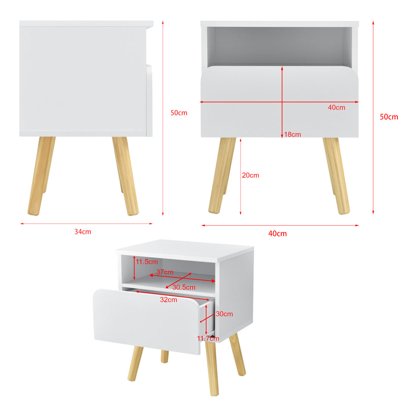 Croquis coté Table de Nuit Dargaville 50 x 40 x 34 cm Blanc [en.casa]