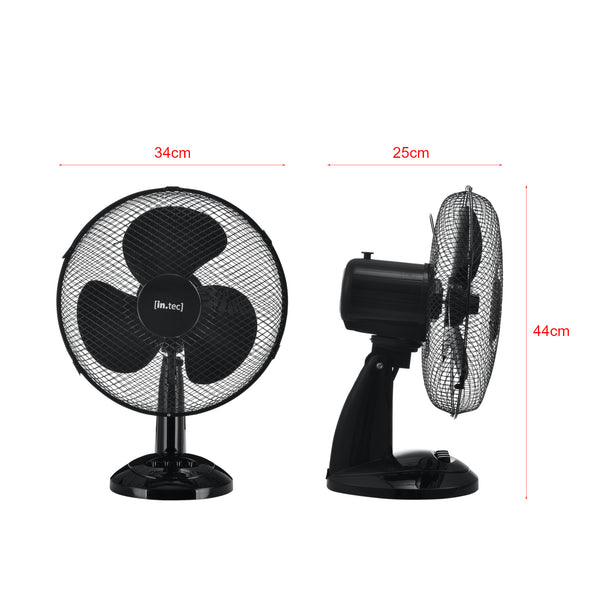 Ventilateur de table Ø 31 cm avec 3 vitesses Oscillant 40W Noir in.tec