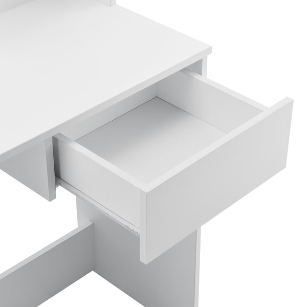 Coiffeuse Rustenburg 141x75x40 cm avec miroir et tiroir Blanc en.casa