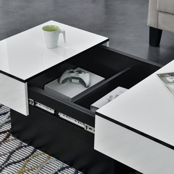 Table basse Lens avec plateau relevable Noir/Blanc [en.casa]