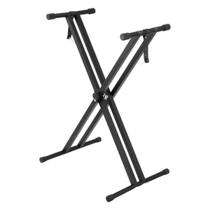 Support Double pour Clavier à Sangles Troués avec Banquette Stand Solide et Siège Pliables pour Piano Numérique Table de Mixage Hauteur et Largeur Réglables Capacité de Charge 25 kg Fer Noir [en.casa]