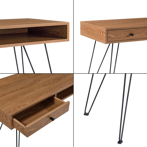 Bureau Munkfors 75x115x48cm Bois foncé/Noir en.casa