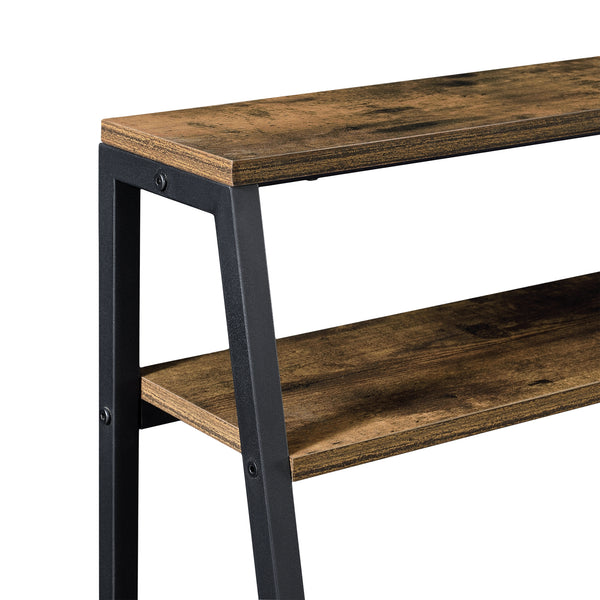 Bureau Alvdal 143x105x51cm avec 2 étagères Noir Ton de bois foncé [en.casa]