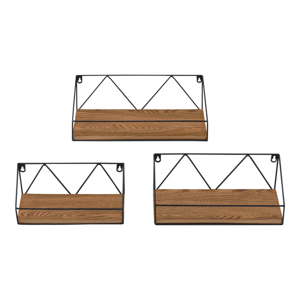 Set de 3 Étagères Kolding de Tailles Différentes Noir Effet Bois Foncé [en.casa]