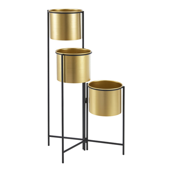 Porte-plantes Haasdonk 3 pièces Noir couleur laiton [en.casa]