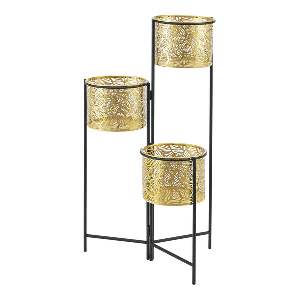 Support de plante (à 3 cache-pots) Verrebroek métal laiton noir [en.casa]