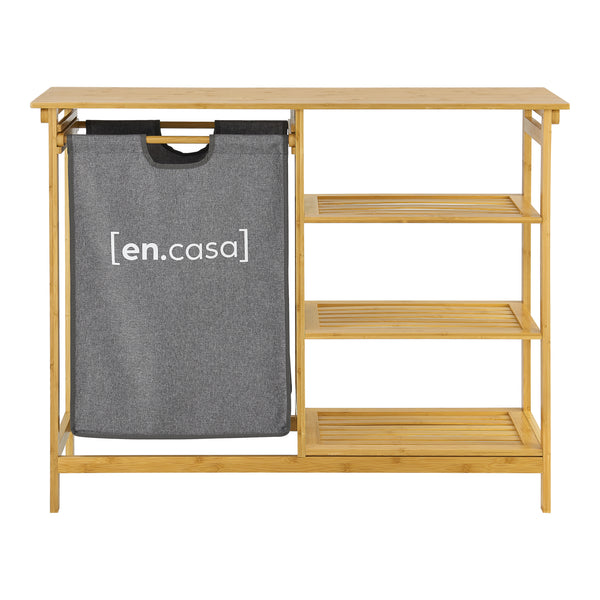 Étagère de salle de bain avec panier à linge Nousiainen Bambou 80 x 100 x 30 cm [en.casa]