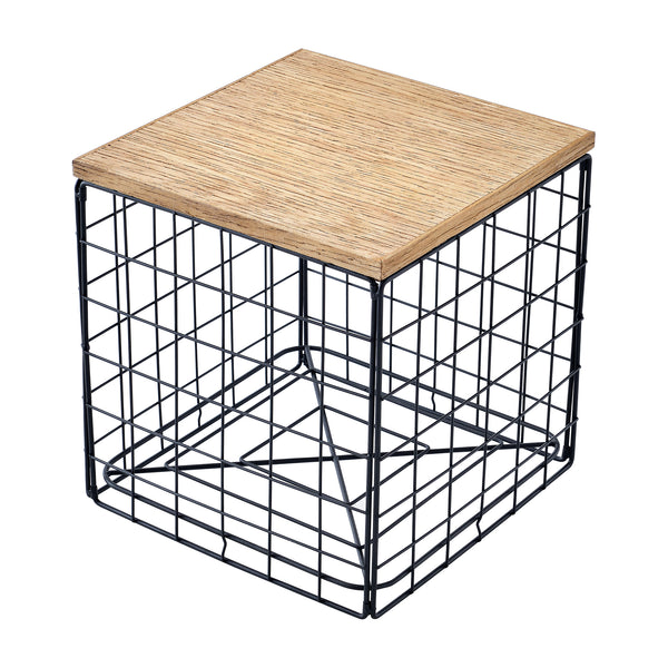Table basse Indalsälven panier avec couvercle amovible 40 x 40 x 42 cm noir effet bois [en.casa]