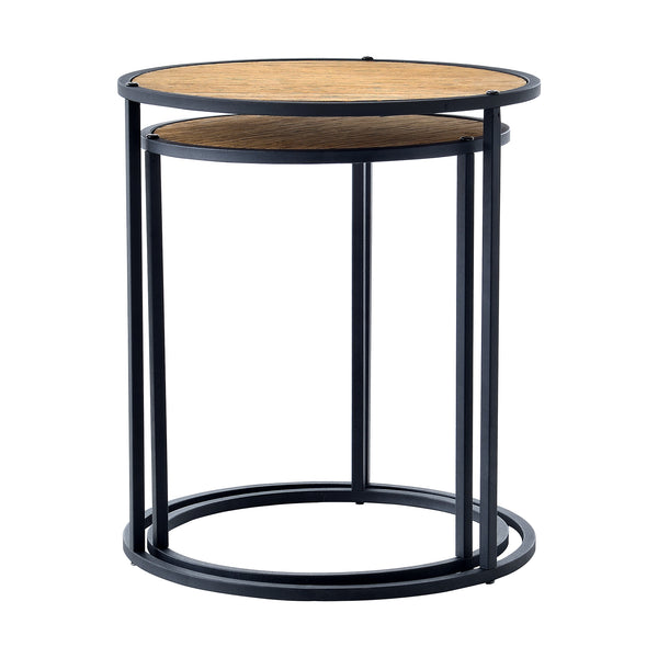 Table d'appoint Moriusaq en lot de 2, forme ronde, aspect bois [en.casa]