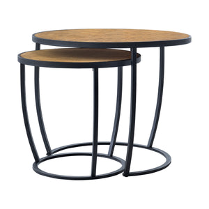 Set de 2 tables basses Neqi gigognes rondes noir effet bois [en.casa]