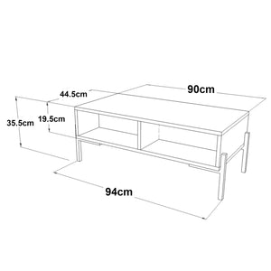 Table basse Lemland avec 3 compartiments de rangement 94 x 44,5 x 35,5 cm chêne gris [en.casa]