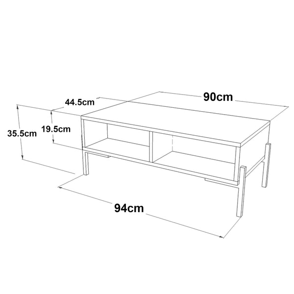 Table basse Lemland avec 3 compartiments de rangement 94 x 44,5 x 35,5 cm chêne gris [en.casa]