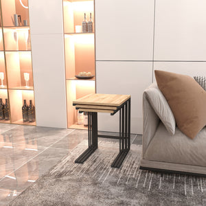 Table d'appoint Jakobstad en lot de 3 Noir/effet bois [en.casa]