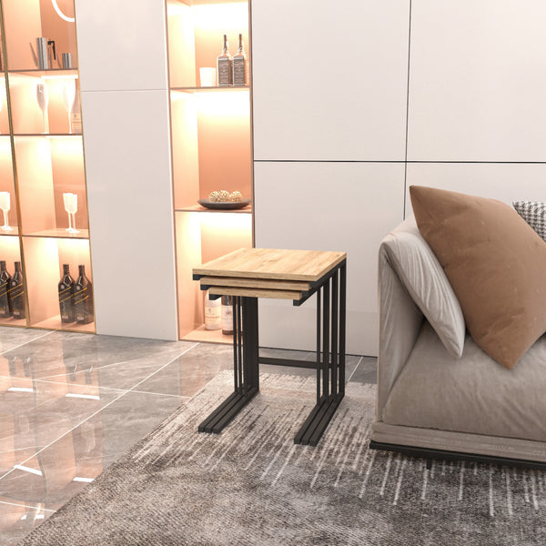 Table d'appoint Jakobstad en lot de 3 Noir/effet bois [en.casa]