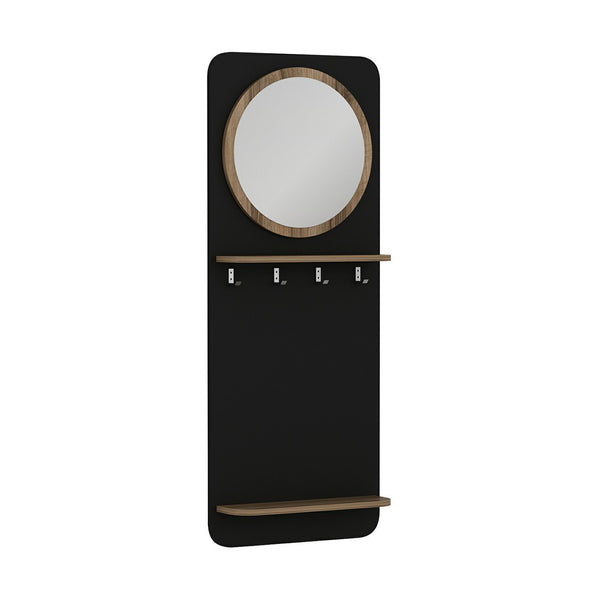 Portemanteau Helsinge avec miroir et espace de stockage 150 x 60 x 15 cm noir mat / effet bois [en.casa]