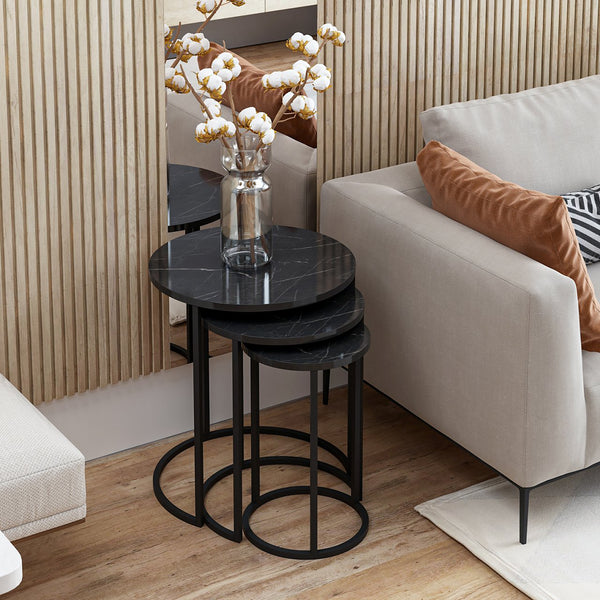 Table d'appoint Frederiksværk lot de 3 aspect marbre noir [en.casa]
