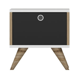 Table de chevet Hinnerup avec compartiment de rangement 41 x 40 x 35 cm blanc / effet chêne / noir [en.casa]