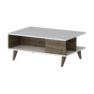 Table basse Grenaa avec tablette inférieure Blanc / aspect noyer [en.casa]