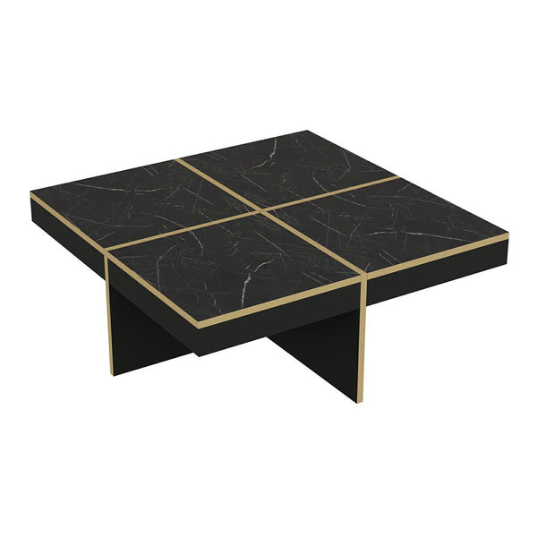 Table basse carrée Fjerritslev 35 x 90 x 90 cm marbre noir / laiton [en.casa]